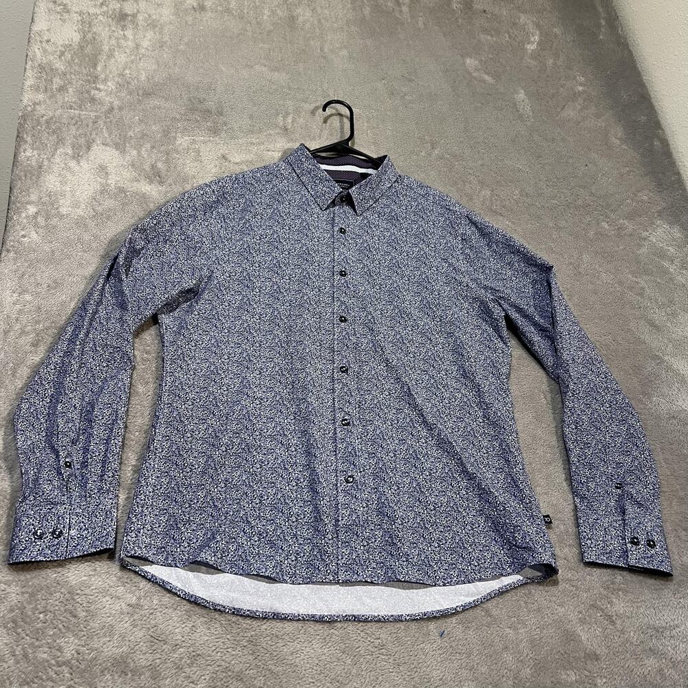 7 Diamonds Rio Grande Shirt Mens Large Blue Floral 4-Way Stretch Button Up